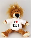 Lion plush toy (Fetzy) with I Love Eli t-shirt