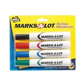 Avery� Marks-A-Lot Dry Erase Markers, Black, Blue, Green and Red,  Pack of 4 (24409)