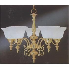 Thomas Lighting Brass Scroll Bell Glass Chandelier by Thomas Lighting