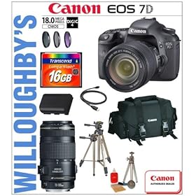 Canon EOS 7D 18 MP CMOS Digital SLR Camera (Body Only) + Canon EF-S 15-85mm f3.5-5.6 IS Lens + Canon EF 70-300mm f4-5.6 IS USM Telephoto Lens + 16GB CF Compact Flash 133x + Canon 2400 SLR Gadget Bag + 3pc Filter Kit + Professional Tripod + Card Reader + LP-E6 Spare Battery