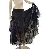 Black Belly Dance Womens Flared 2 Layered Chiffon Belly Dancing Circle Skirt, 260" hem