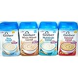 Gerber Baby Cereal Basic Flavor Variety Pack Combo- 8oz: Oatmeal Cereal, Rice Cereal, Multigrain Cereal, and Whole Wheat Cereal- Bundle of 4 8oz Containers