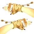 Winter Soft Fuzzy Furry Real Fur Trim Fingerless Half Cuff Off Gloves Camel S/M