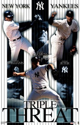 (22x35) New York Yankees Derek Jeter Bernie Williams Roger Clemens Triple Threat Sports Poster Print