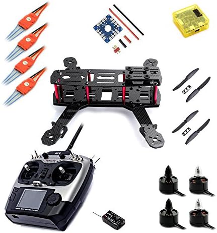 Dihanrc Carbon Fiber and Fiber Glass Mix 250 Mini FPV Quadcopter Frame + Radiolink At9 2.4g Transmitter and Receiver + Cc3d + 1806 Motor + 12a Simonk ESC + 5030 Nylon Propeller