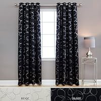 Flower Foil Printed Blackout Grommet Curtain 84' L - Black - OQ