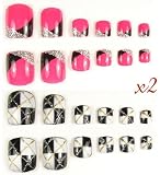 FREE Super Saver Shipping on orders over $25 -- 48 Pcs 2 Designs Toenails Toe Nail with Glitter, False nail art (041-042)