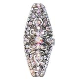 Long Diamond Shaped Antique Style Filigree Ring In Aurora Borealis With Silver, Burnished Finish