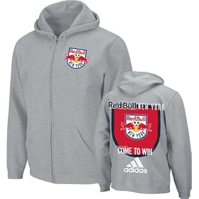 New York Red Bulls Grey adidas Soccer Come to Win Full Zip Hooded Sweatshirt