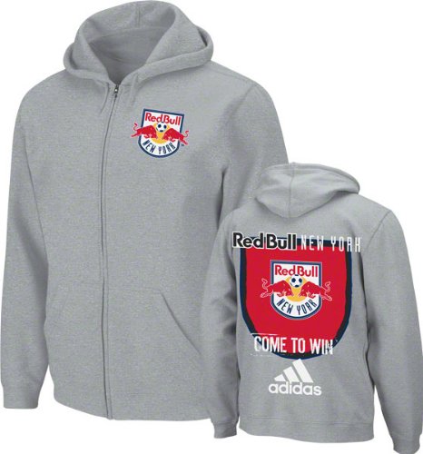 Red Bull New York Grey adidas Soccer Come to Win Full Zip Hooded Sweatshirt