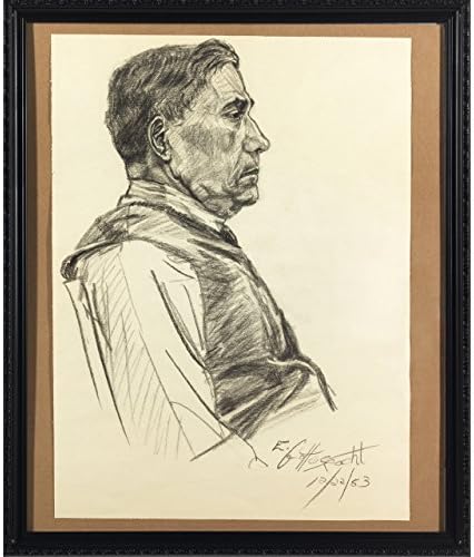 Man With Vest (charcoal on paper framed drawing)
