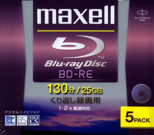 ｜maxell 録画用 ブルーレイディスク 片面1層 書換型 25GB 5枚パック1枚づつケース入りBDRE25V.1P5S