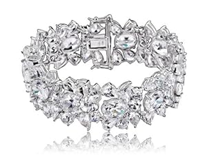 Olivia's 925 Sterling Silver Bridal Bracelet Clear Oval & Round Shaped CZ Half Bezel Flower Style - Incl. ClassicDiamondHouse Free Gift Box & Cleaning Cloth