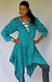 TURQUOISE BLOUSE TOP ASYM PIXIE BATIK FITS - PLUS - 2X 3X 4X - V165S