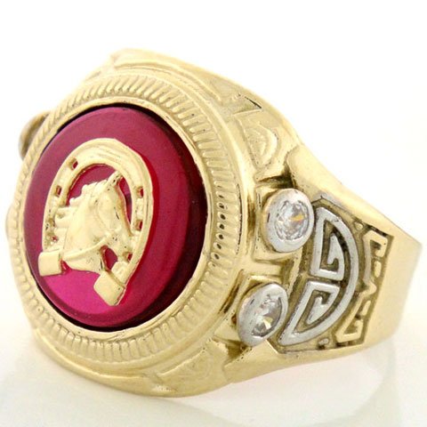 14K Gold Two-Tone Ruby Red Stone Horseshoe CZ 