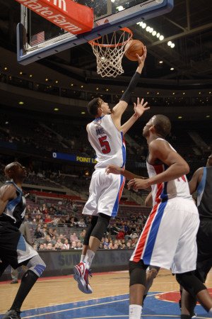 Minnesota Timberwolves v Detroit Pistons, Auburn Hills, MI - March 2: Austin Daye and Greg Monroe Photographic Poster Print by Allen Einstein, 28x42