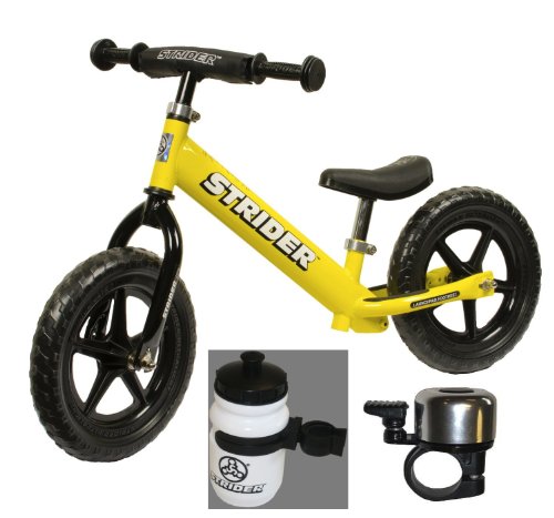 Strider ST-3 No-pedal Balance Bike +BONUS-Water Bottle and Bell (Bundle) (Yellow)