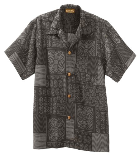 Ed Garments Big And Tall Short Sleeve Geometric Print Camp Shirt, BLACK, Medium