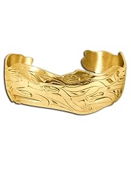 14K Yellow Gold Northwest Coast Native American Wolf Pack Bracelet. Made in USA.