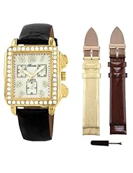 Breda Womens 5172-gold.set Sarah Rectangular Rhinestone Encrusted Two Band Set Watch