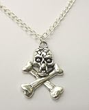 Metal Skull Crossbones Pirate Pendant on Metal Chain
