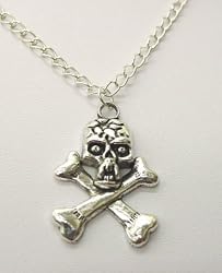 Metal Skull Crossbones Pirate Pendant on Metal Chain