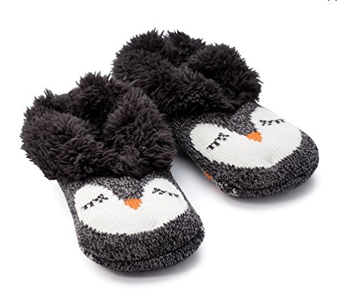 Women's Critter Black Owl Faux Fur Slipper Socks Furry Socks