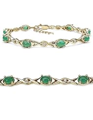 3.68 Carat Genuine Emerald and 0.12 ct. t.w. Genuine Diamond 14K Gold Plated Sterling Silver Bracelet