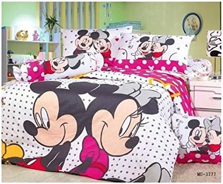 Polka Dot Minnie &amp; Mickey Mouse - Pink White Black - 4 Piece Queen Duvet Set - Cotton - 600 Thread Count