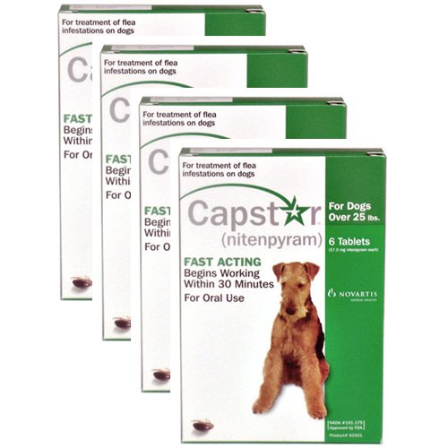 4 PACK CAPSTAR Green for Dogs over 25 lbs(24 tablets)