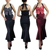Sexy Flattering Polka Dot Satin Fishtail Wiggle Pencil Halter-Neck Pin-Up Dress Sizes 8-18