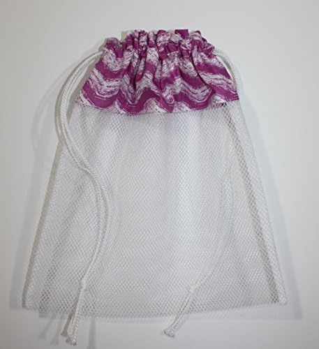 Sea Shell Bag - Purple Waves Fabric & White Mesh - Drawstring Beach Bag Handmade by FrogBlossoms