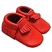 Mejale Baby Soft Soled Leather Moccasin Tassel Slip on Infant Toddler Shoes Pre-Walker(Red, 3-6 Months)