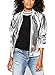 Summerwhisper Women's Glitter Zipper Up Baseball Jacket Silver