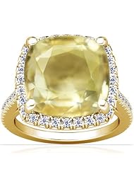 18K Yellow Gold Cushion Cut Yellow Sapphire Ring With Sidestones