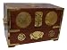 Chinese rosewood jewelry box chest with asian brass accents, longevity and fortune symbols and dragons, 12