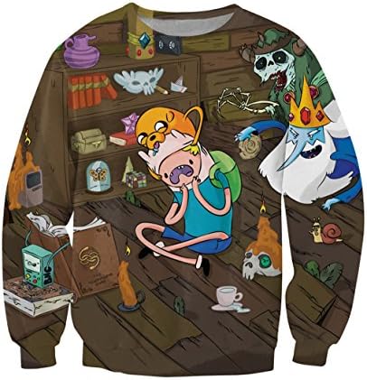 East Love Women Emoji Monkey Print 3d Pullover Sweater Crewneck Sweatshirt (Adventure time 1)