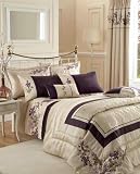 Embroidered double bed duvet cover with two pillowcases set, 'francesca' cream & plum