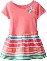 Girls Cotton/Knit Applique Dropped   Waistline Striped Print Raglan Sleeves Short Sleeves  Dress