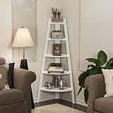 Danya BTM Five Tier Corner Ladder White Display Bookshelf