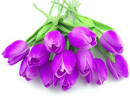 CHENSHI 12Pack High Quality PU Stunning Holland mini Artificial Tulip Flower For Wedding Room Home Hotel Party Event Christmas Gift Decoration (purple)