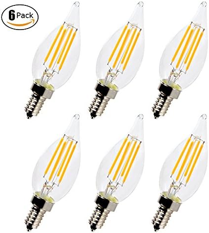 JINGMIN CA10 - 3.5W LED Filament Bulb 40 Watt Equivalent with Soft White(2700K) E12 Base Dimmable - 6 Packs