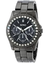 XOXO Womens XO5433 Gunmetal-Tone Clear Rhinestones Bezel Bracelet Watch
