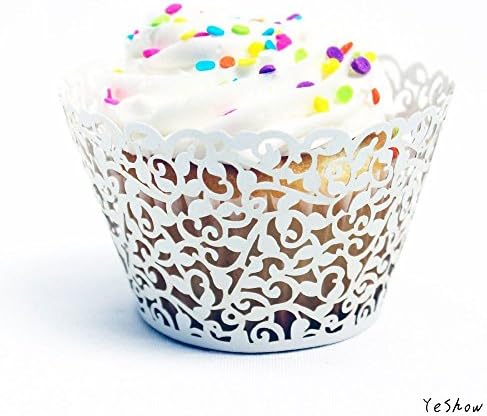 Yeshow® 50pcs Filigree Vine Cupcake Wrappers Wraps cupcake liners Cases Wedding Birthday Decorations(snow-white)