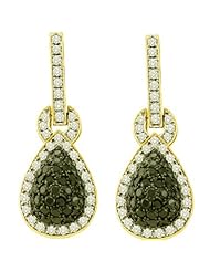 1.80 Carat (ctw) 14k Yellow Gold Round White & Black Diamond Ladies Dangling Fashion Earrings