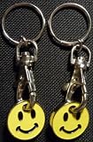 2 Shopping Trolley Tokens - Smiley Face Design - With Key Rings - Dont be without one (or two....or three...!!)