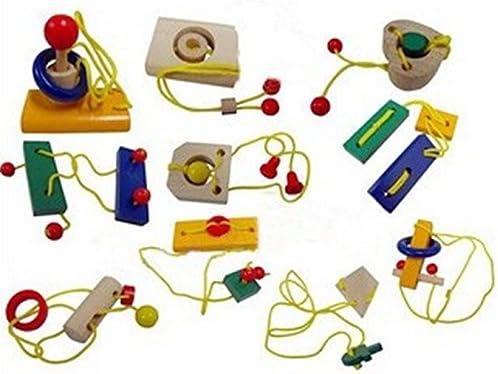 Classic Brain Teaser Mini Wooden String Rope Puzzle Game Educational Toy for Kids and Adults, 10-piece Set