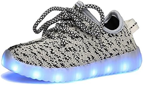 Riverine Kids' LED Light Up Lace Up Shoes Kids Fashion Sneakers Sports Slip-on Loafers with 11 Color Modes,Grey,36