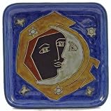8.5 MARA Collectible Stoneware LUNCH Salad APPETIZER Square PLATE Celestial SUN MOON Face BLUE
