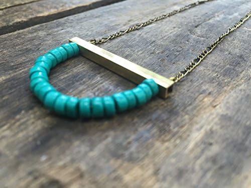 Turquoise Half Moon on Brass Pendant